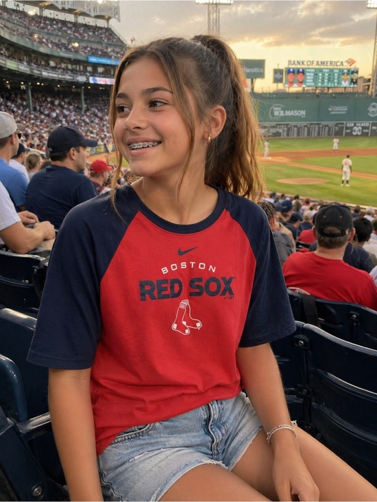 Nike Other - Nike Boston Red Sox Official MLB 3/4 Sleeve Girl’s fitted Size Large Shirt
